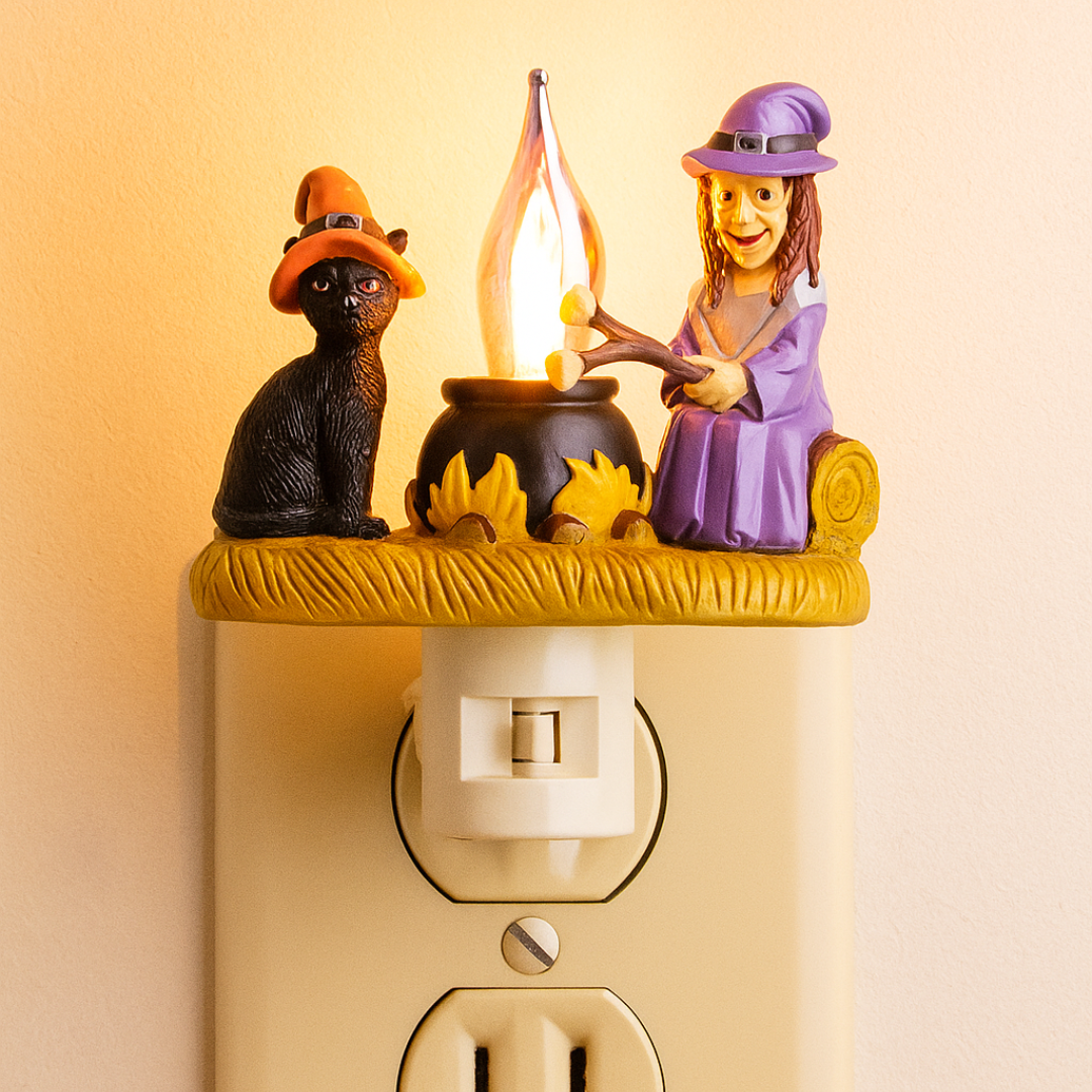 ๐งโโ๏ธCat and Witch Campfire Flickering Nightlight