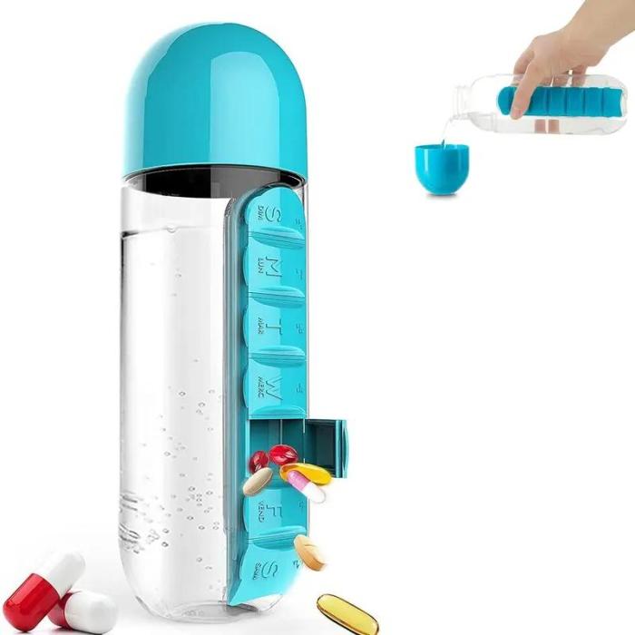 HydraPill 600ml Water Bottle with Pillbox.