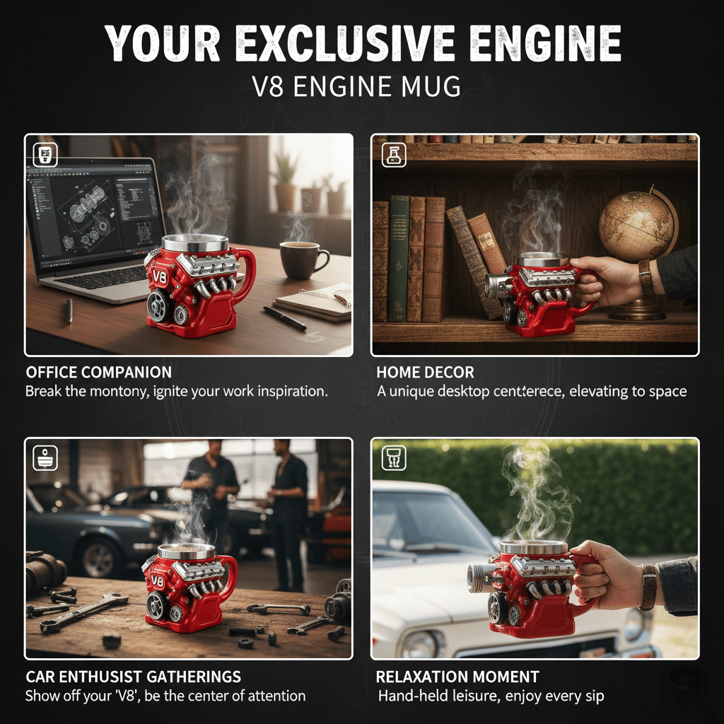 🔨✨Retro V8 Engine Coffee Mug – Realistic Design, Stainless Steel Construction