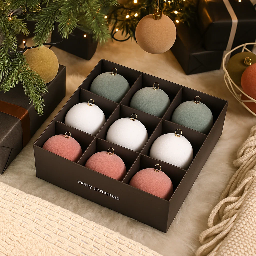 🎄 Christmas Flash Sale 🎁 49% OFF ✨ 9 PCS Vintage 8CM Velvet Christmas Balls – Colorful Hanging Ornaments for Christmas Tree