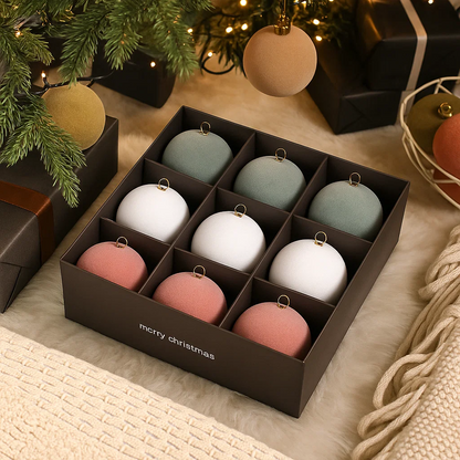 🎄 Christmas Flash Sale 🎁 49% OFF ✨ 9 PCS Vintage 8CM Velvet Christmas Balls – Colorful Hanging Ornaments for Christmas Tree