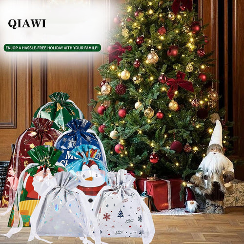 🎁 Christmas Drawstring Gift Bags🎄 — Assorted Sizes for Easy Holiday Wrapping