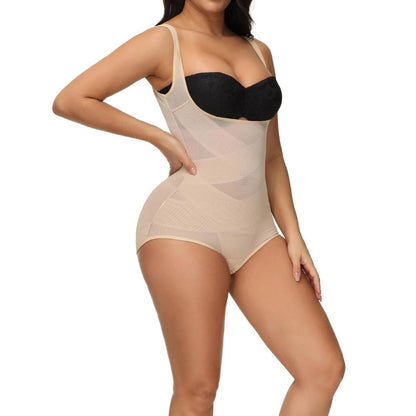 Mesh Criss-Cross Firm Control Shaping Bodysuit