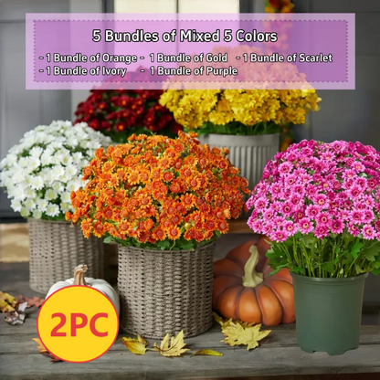 🔥Last Day Each- Artificial Outdoor Sunset Mums Flowers -  Waterproof, Windproof