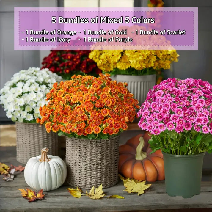 🔥Last Day Each- Artificial Outdoor Sunset Mums Flowers -  Waterproof, Windproof