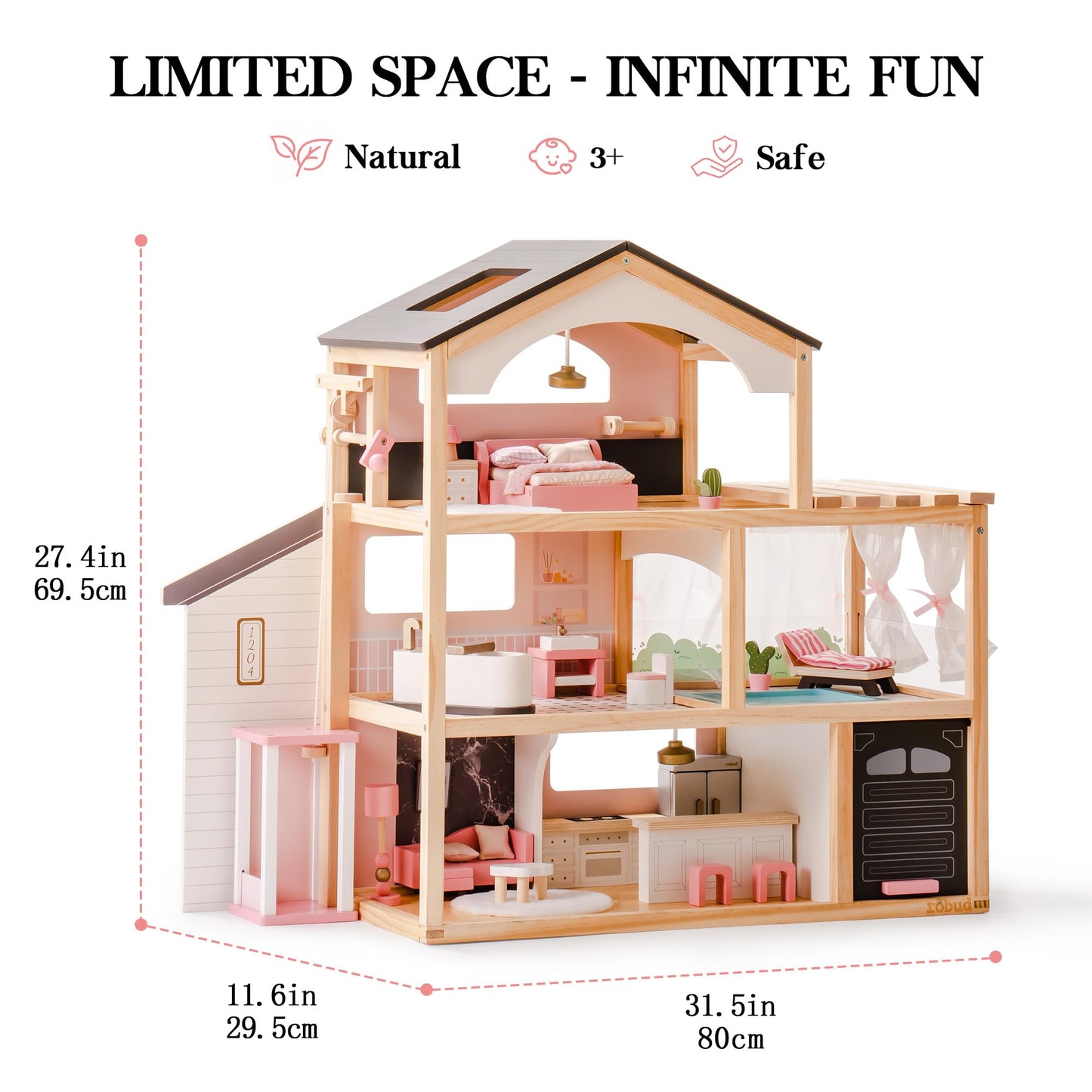 ROBUD Wooden Dollhouse - Florida Black