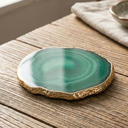 Large Gold Edge Agate Slice with Stand: Gift Boxed Coaster