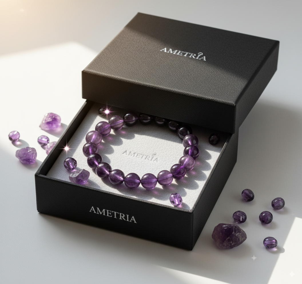 Ametria™ Uruguayan Amethyst Bracelet – Deep Purple Healing Crystal for Calm & Clarity