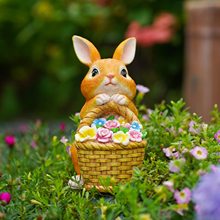 Simulation Solar-Powered Bunny Basket Decorative Ornament for Home Decor