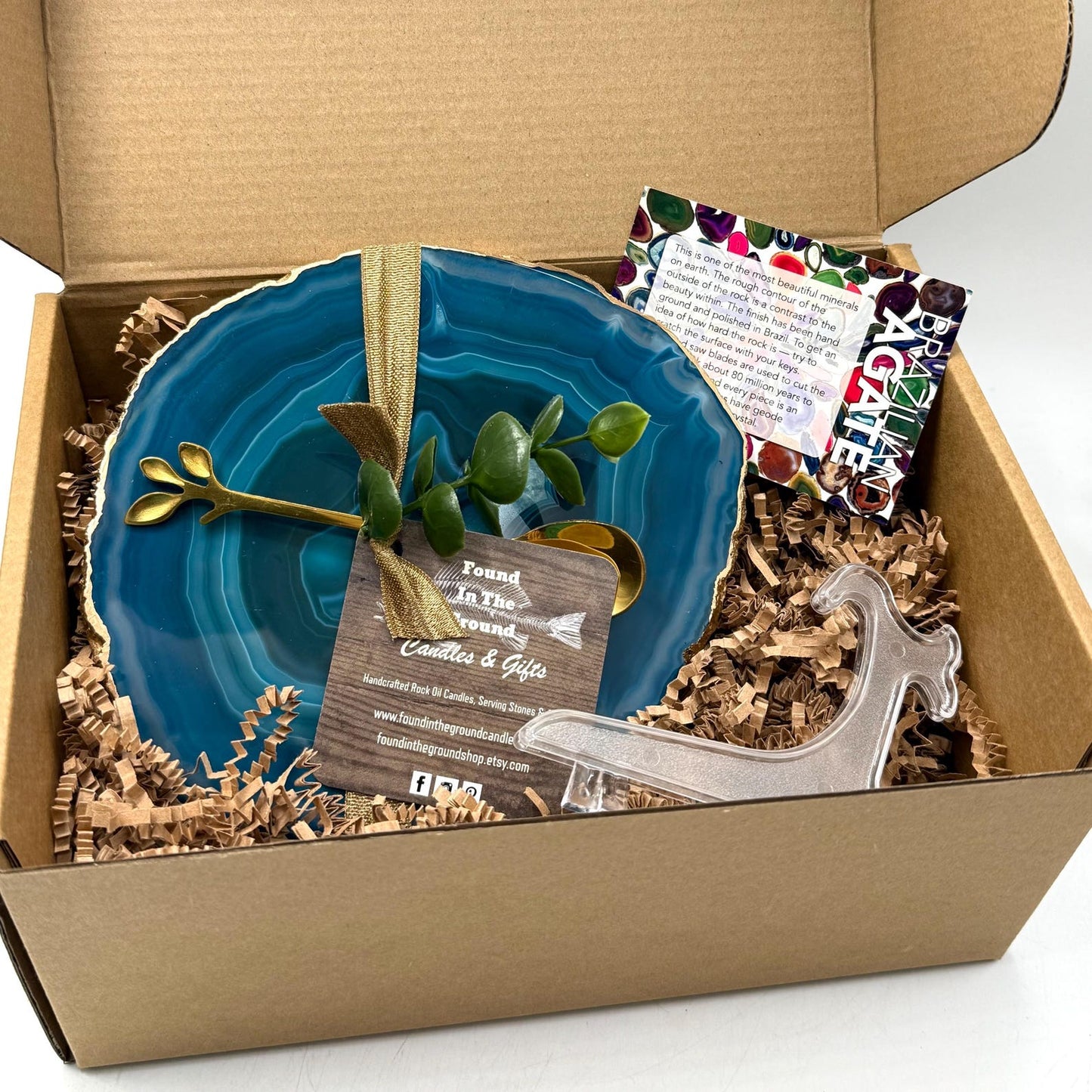 Large Gold Edge Agate Slice with Stand: Gift Boxed Coaster