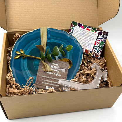 Large Gold Edge Agate Slice with Stand: Gift Boxed Coaster