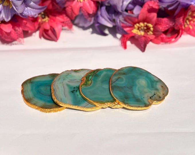 Large Gold Edge Agate Slice with Stand: Gift Boxed Coaster