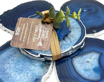 Large Gold Edge Agate Slice with Stand: Gift Boxed Coaster