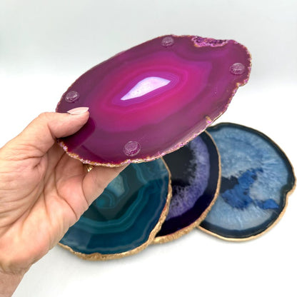 Large Gold Edge Agate Slice with Stand: Gift Boxed Coaster