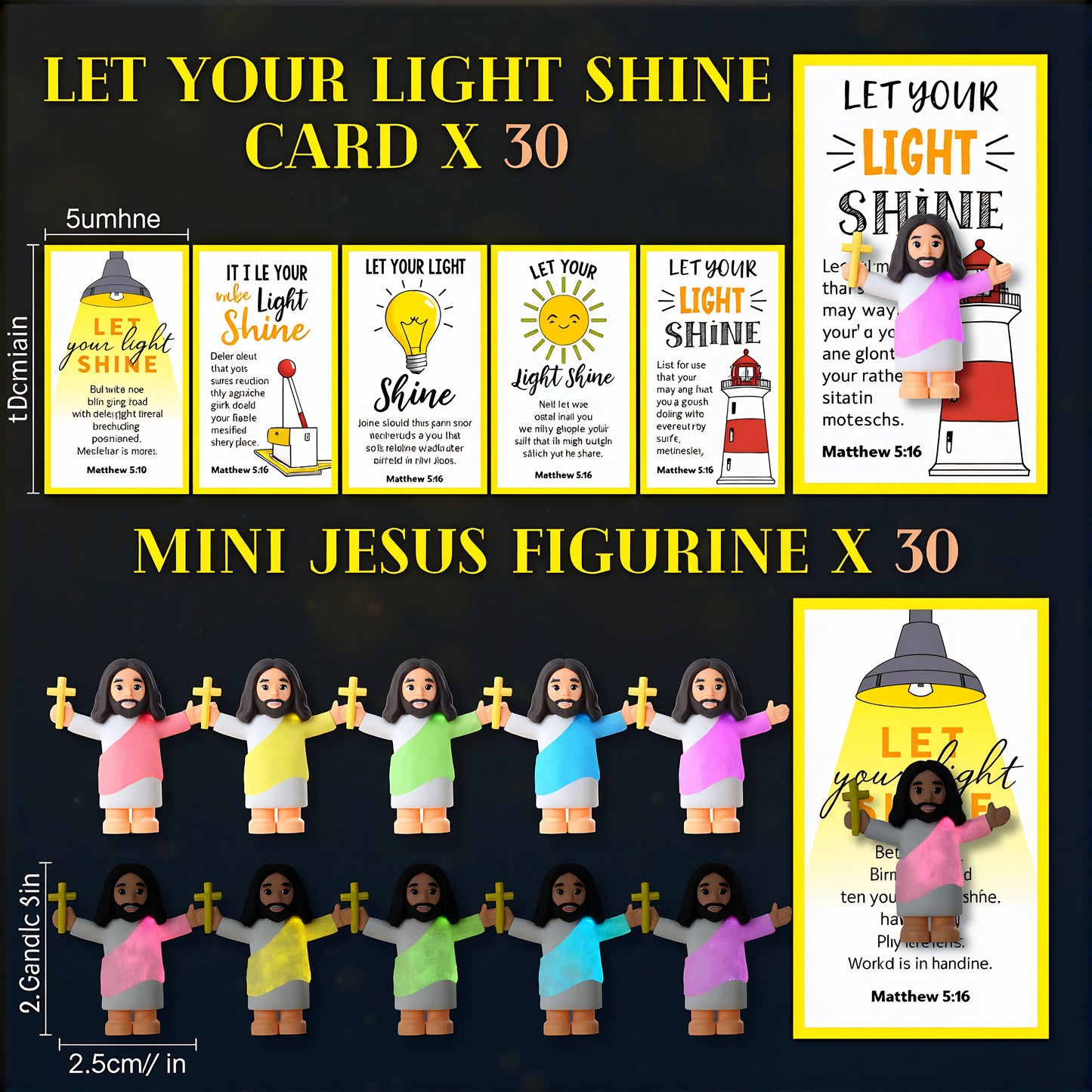 Glow in the Dark Mini Jesus Figurines with Bible verse Cards