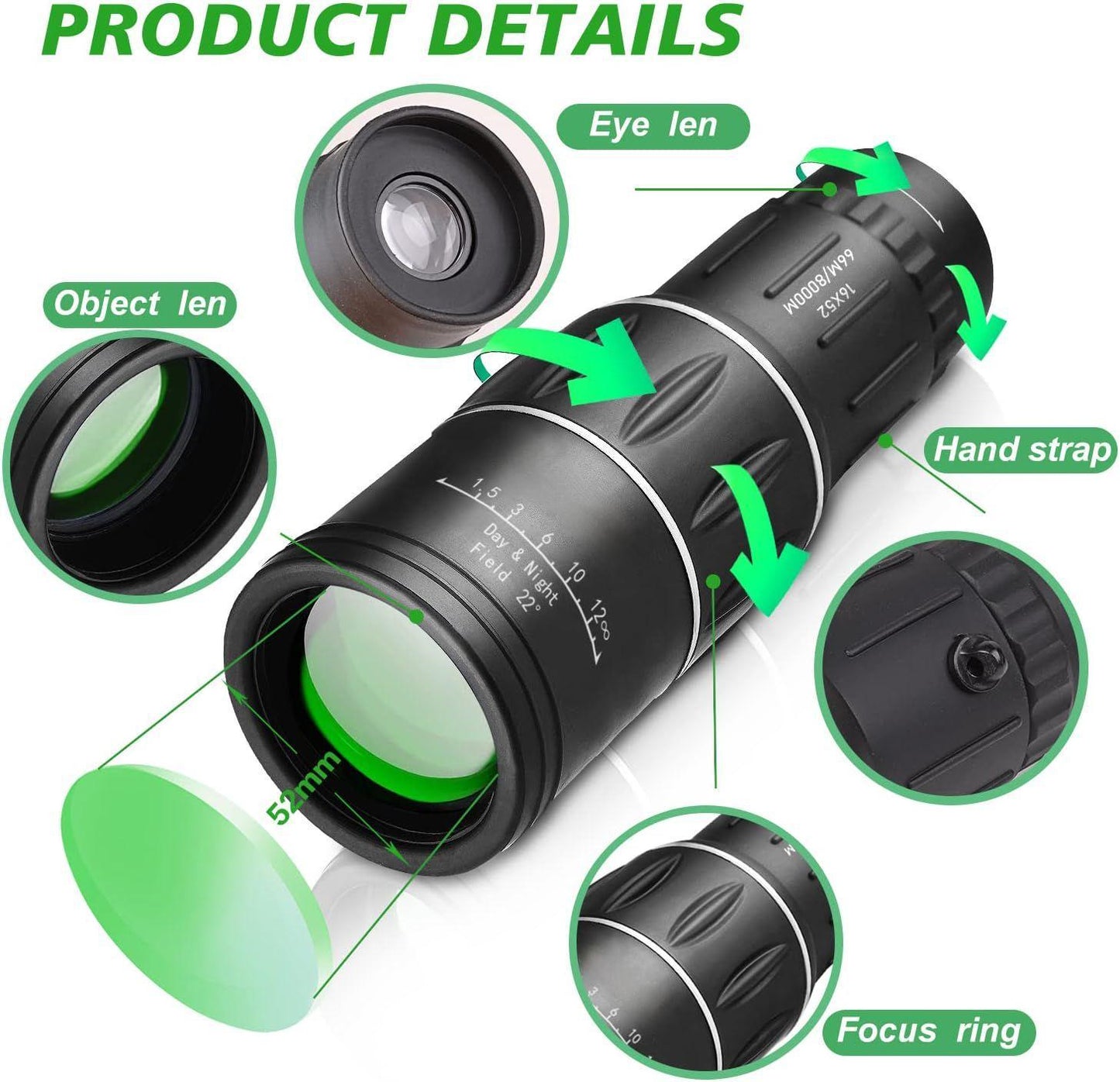 🔭 16X52 Monocular - HD High Magnification Telescope