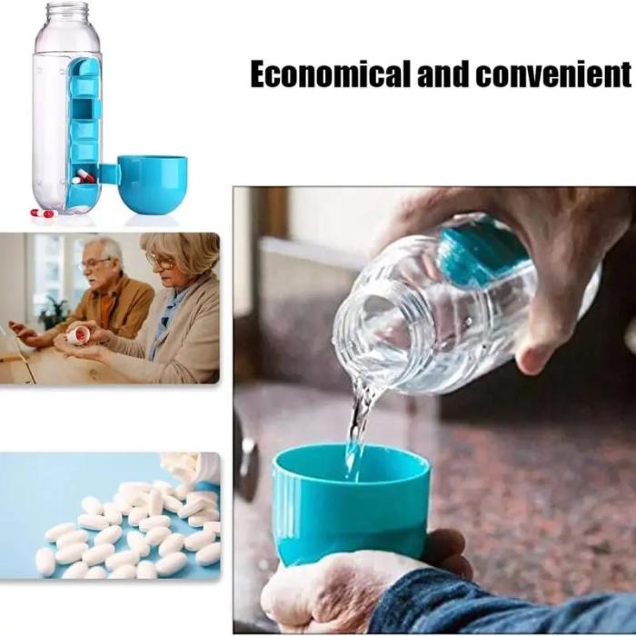 HydraPill 600ml Water Bottle with Pillbox.